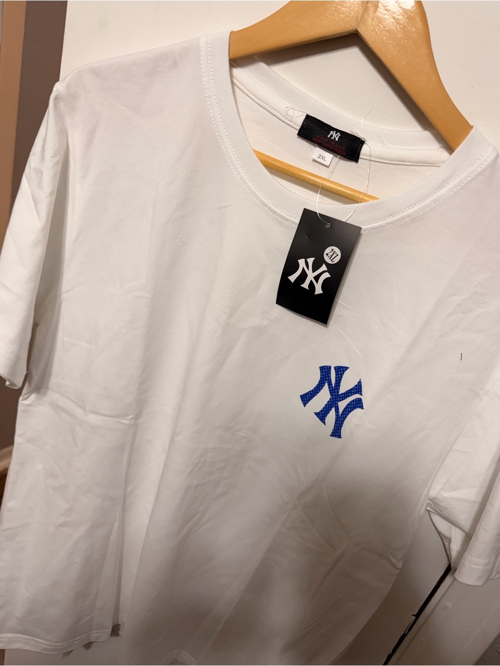 White Crewneck T-Shirt with Blue Logo